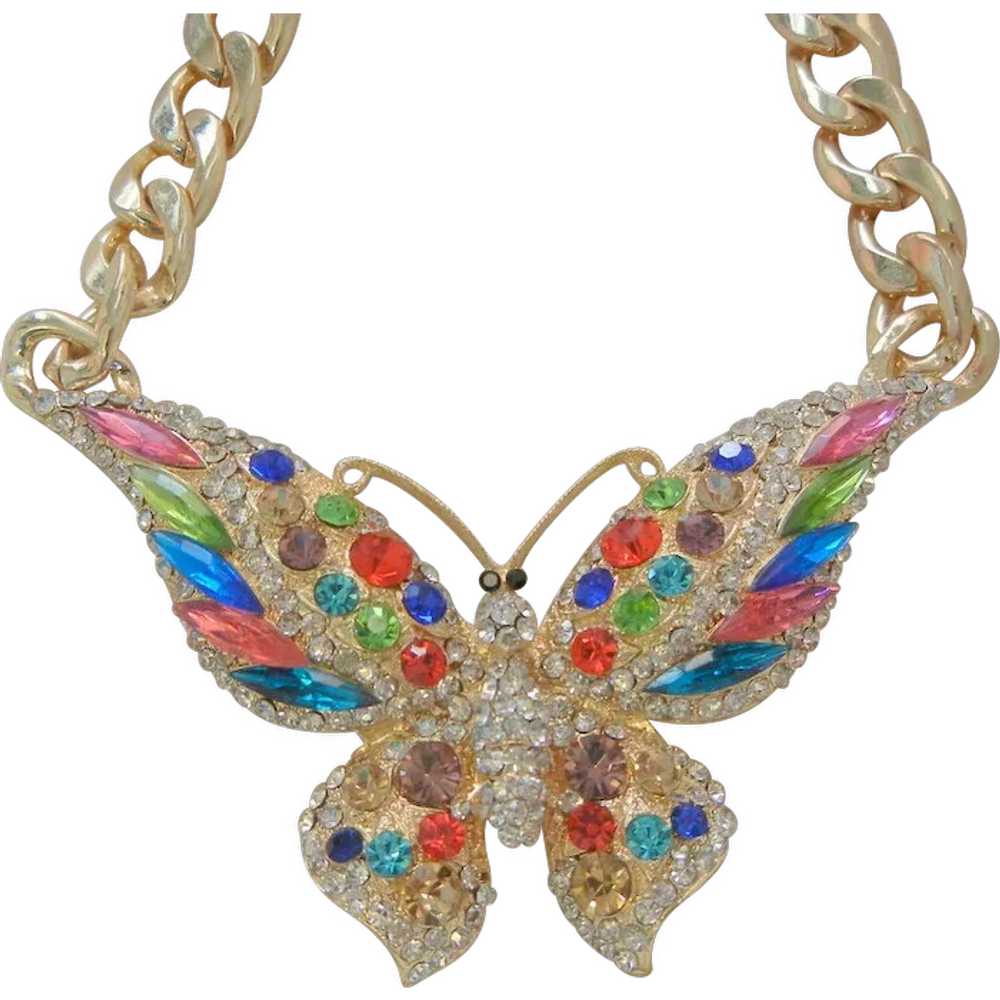 Gorgeous large colorful rhinestone butterfly bold… - image 1