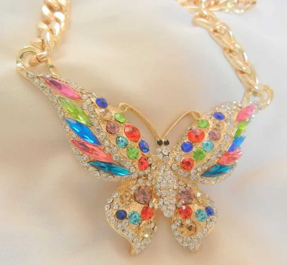 Gorgeous large colorful rhinestone butterfly bold… - image 4