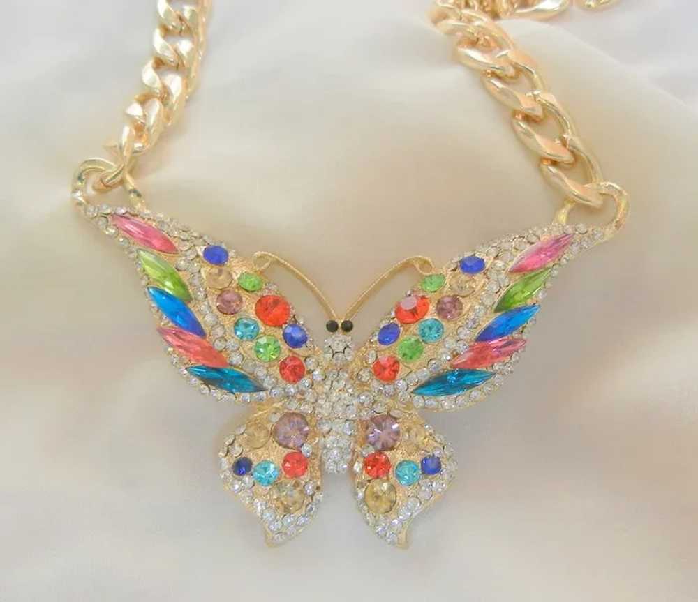 Gorgeous large colorful rhinestone butterfly bold… - image 5