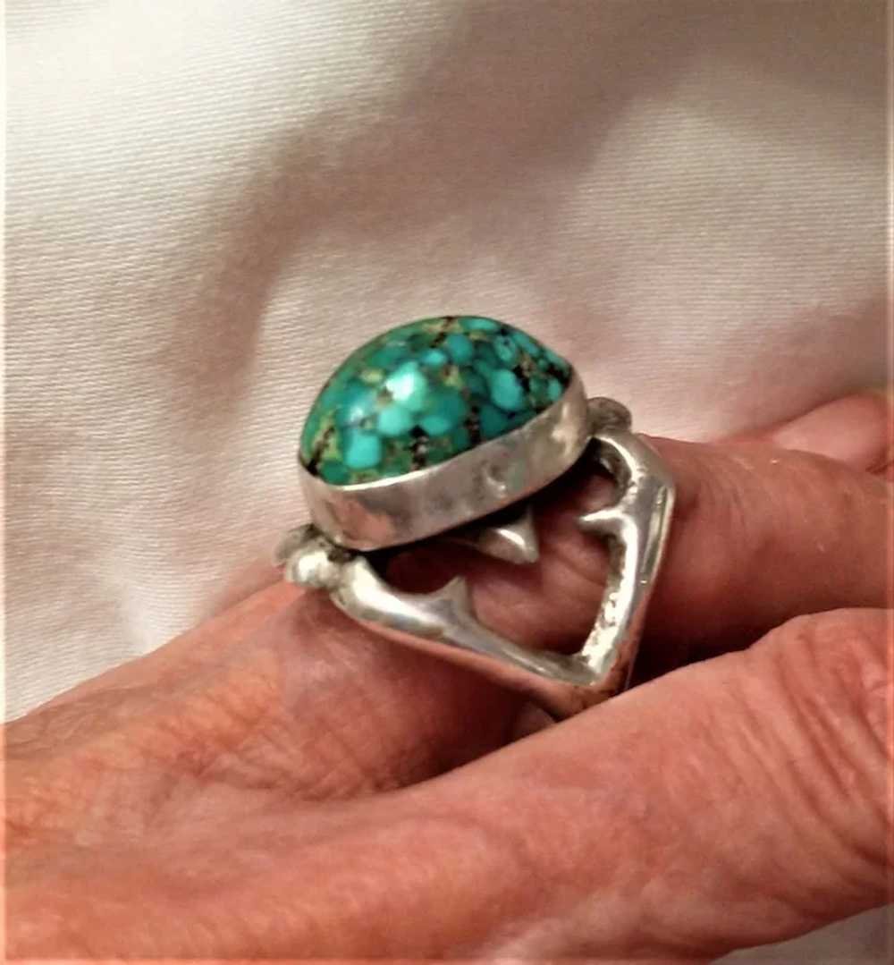 Vintage large Turquoise ring size 9 - image 2