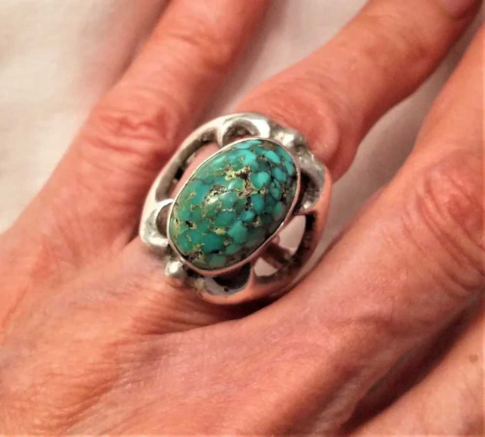Vintage large Turquoise ring size 9 - image 3