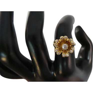 Unique Vintage Diamond 14KT YG Flower Ring - image 1