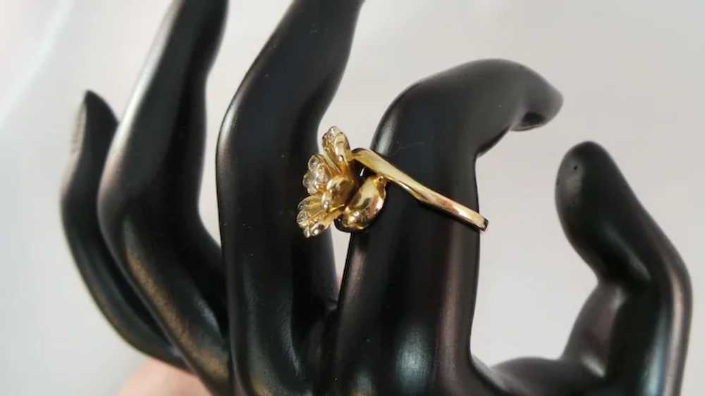 Unique Vintage Diamond 14KT YG Flower Ring - image 3