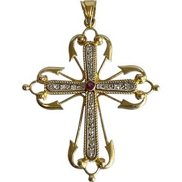 18k Two-Tone gold and ruby Fancy Cross.