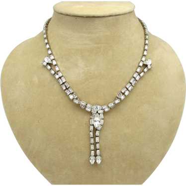 Baguette Rhinestone Necklace With Rhinestone Chain