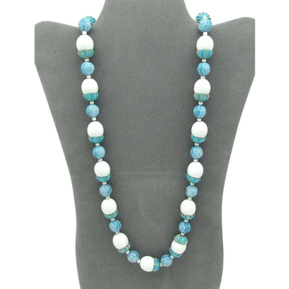 White Bead Necklace with Enameled Endcaps - image 1