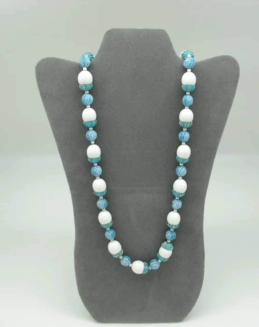 White Bead Necklace with Enameled Endcaps - image 2