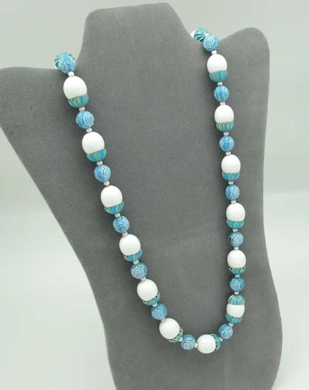 White Bead Necklace with Enameled Endcaps - image 3