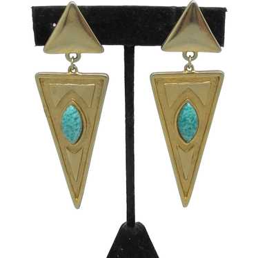 Geometric Dangling Earrings with Imitation Turquo… - image 1