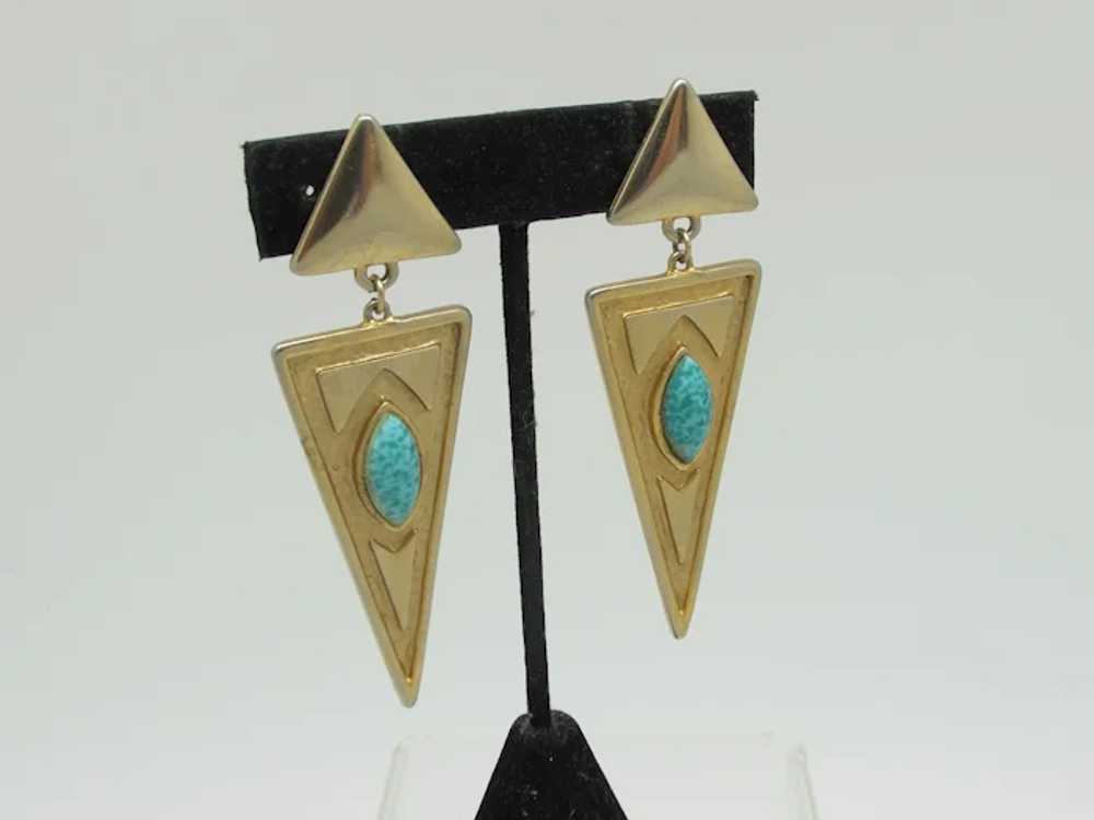 Geometric Dangling Earrings with Imitation Turquo… - image 2