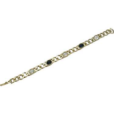 Gold Tone Chain Link Bracelet with Faceted Glass - image 1