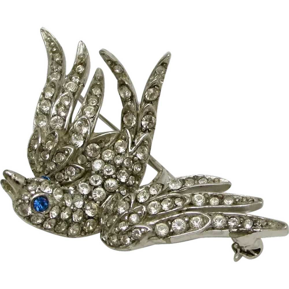 Hobe Articulated Rhinestone Bird Brooch - Gem