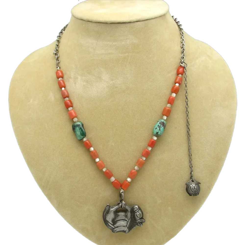 1960s Bead and Chain Necklace with Donkey Pendant - image 1