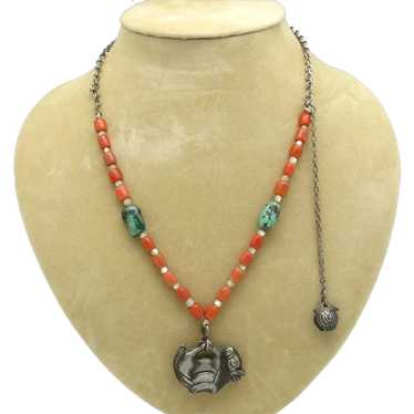 1960s Bead and Chain Necklace with Donkey Pendant - image 1