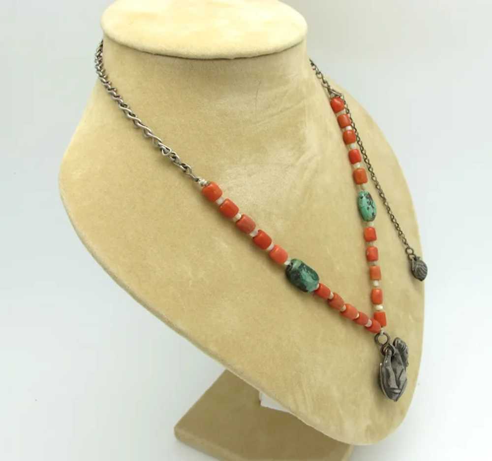 1960s Bead and Chain Necklace with Donkey Pendant - image 2