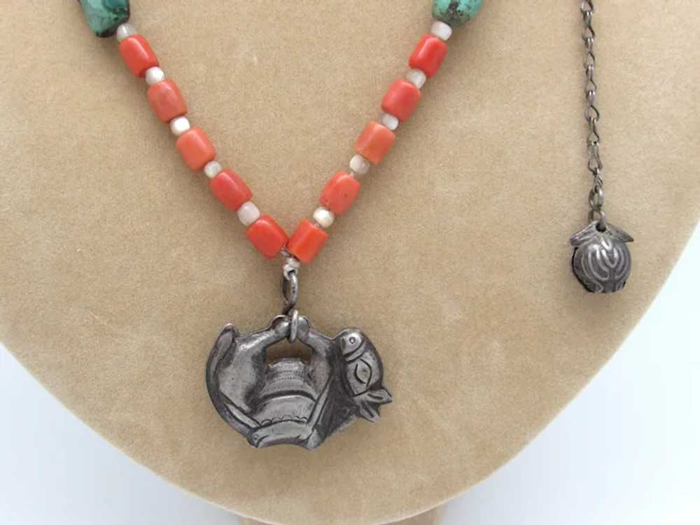 1960s Bead and Chain Necklace with Donkey Pendant - image 3