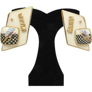 1980s Modern Design Ceramic Earrings - image 1