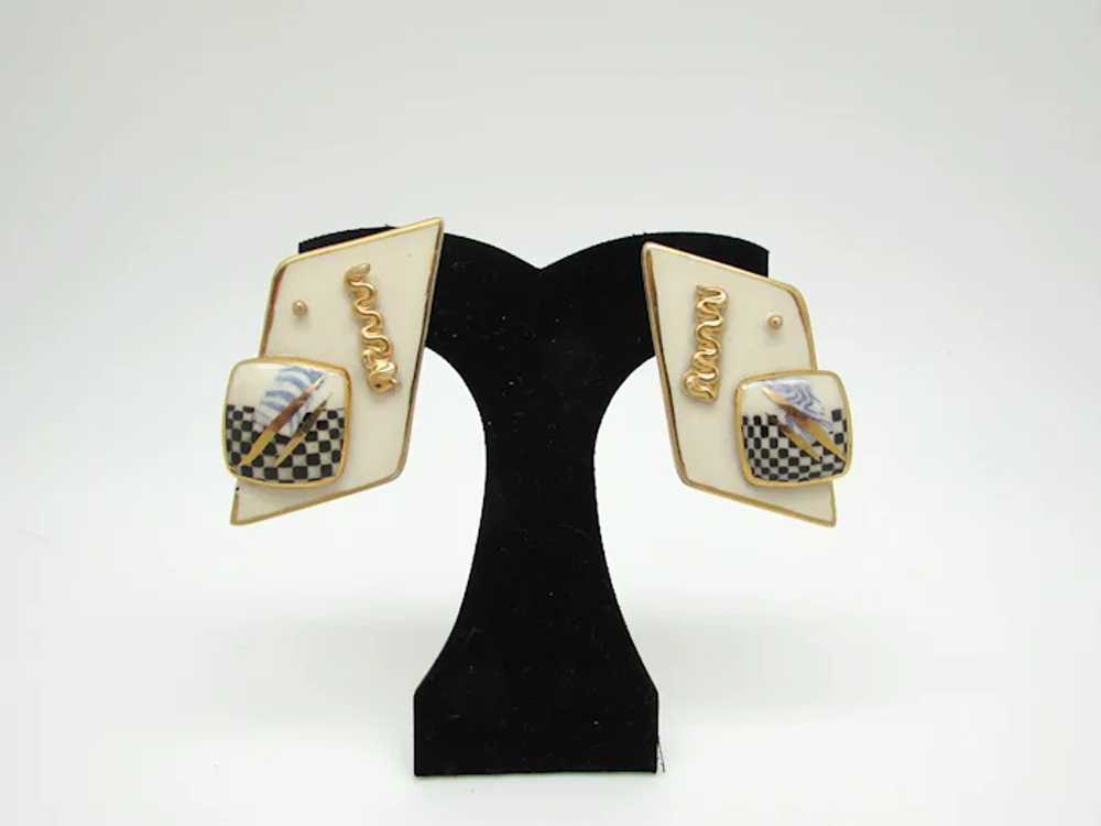 1980s Modern Design Ceramic Earrings - image 2