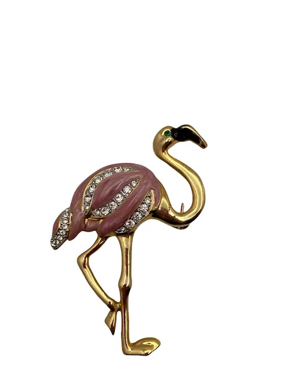 Vintage Pink Enamel and Rhinestone Flamingo Pin - image 8