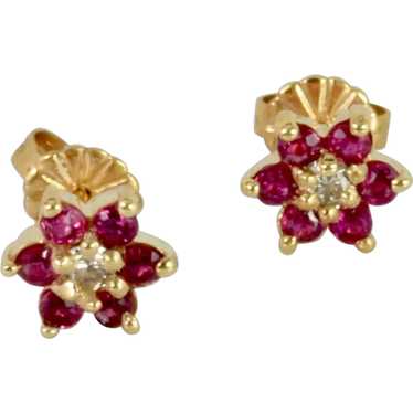 Vintage Classic Cluster Earrings in Ruby and Diam… - image 1