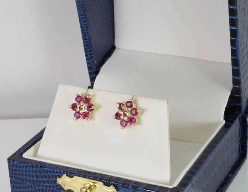 Vintage Classic Cluster Earrings in Ruby and Diam… - image 2
