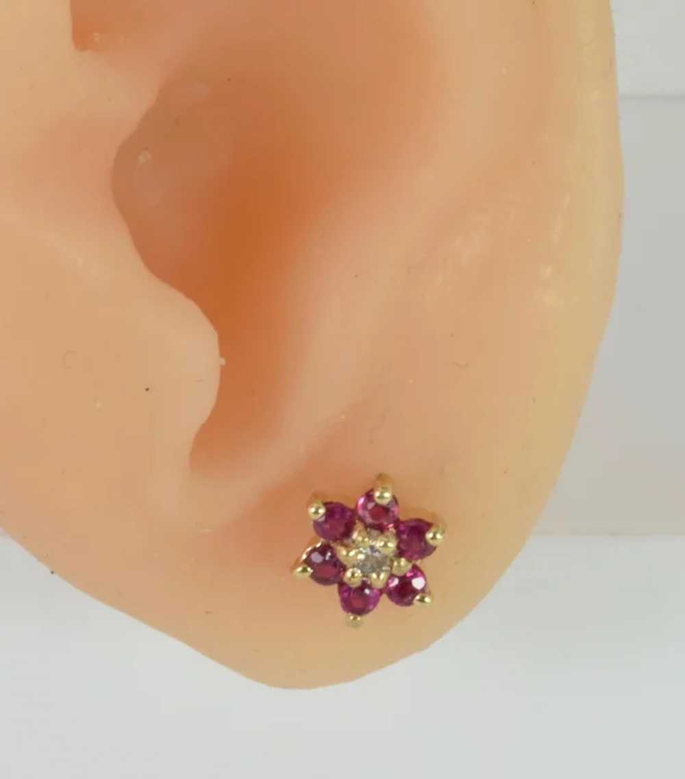 Vintage Classic Cluster Earrings in Ruby and Diam… - image 3