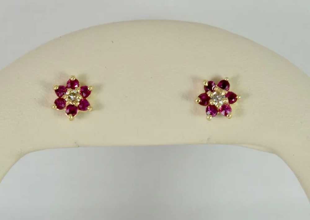 Vintage Classic Cluster Earrings in Ruby and Diam… - image 4
