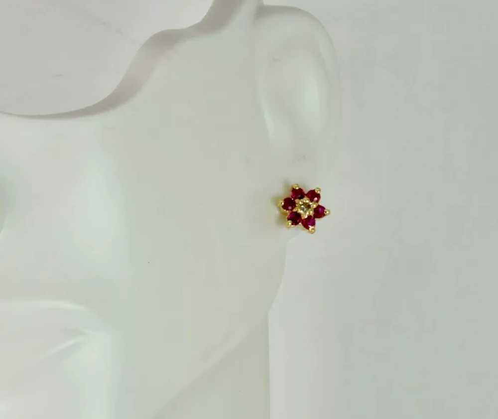 Vintage Classic Cluster Earrings in Ruby and Diam… - image 5