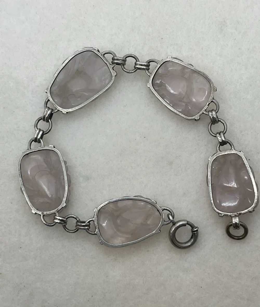 Carved Rose Quartz Sterling Silver Bracelet - image 4