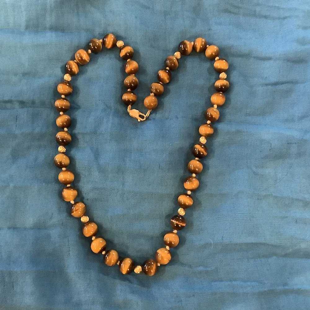 Big Bead Tiger Eye 14K Gold Necklace - image 2