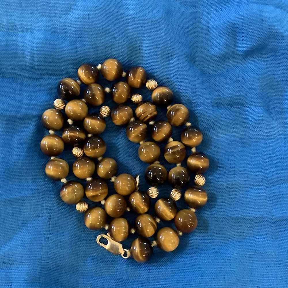 Big Bead Tiger Eye 14K Gold Necklace - image 3