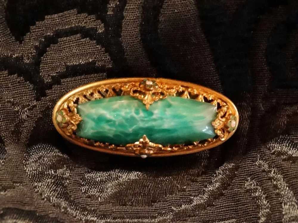 Antique Faux Marbled Stone Edwardian Brooch Pin E… - image 3