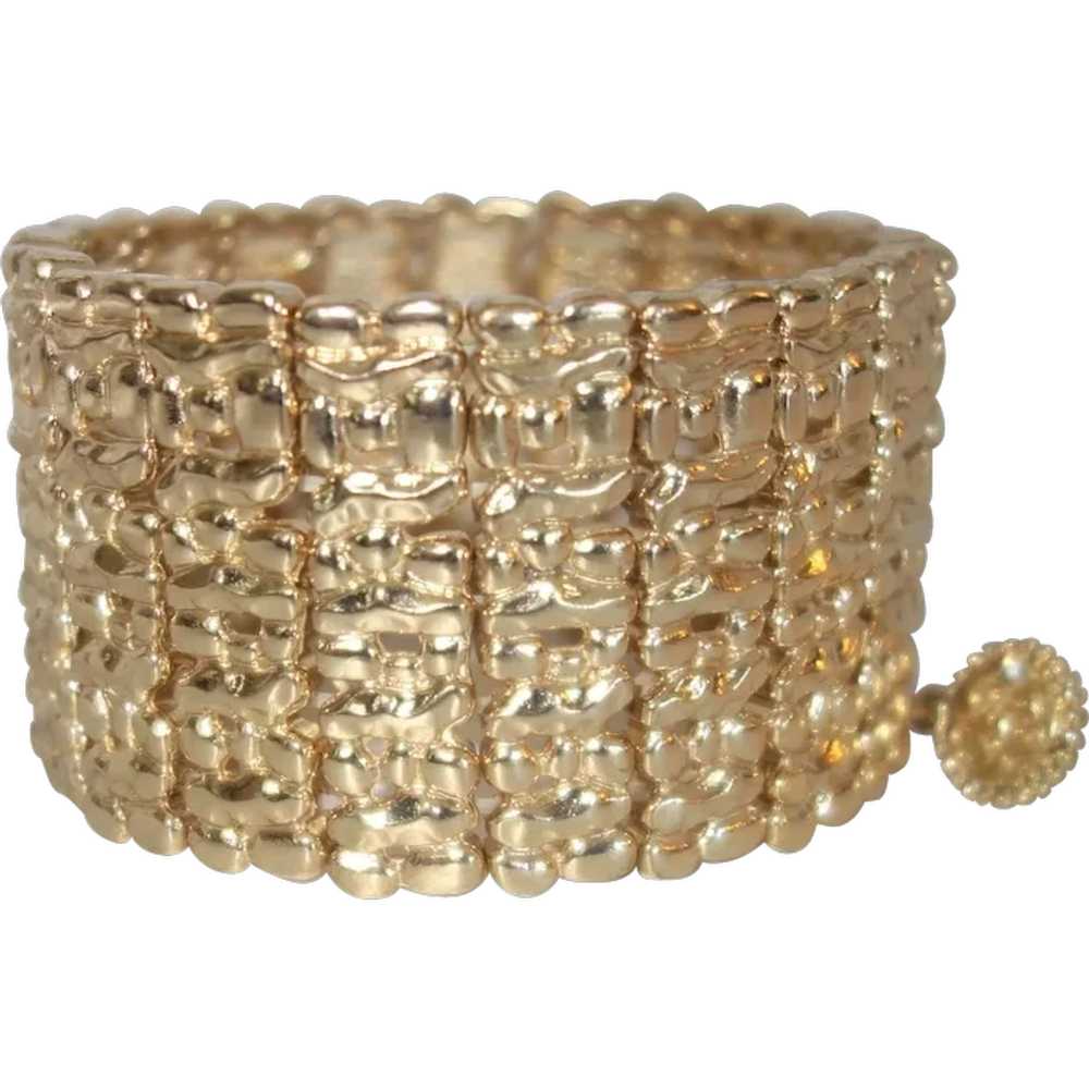 Wide Goldtone Metal Stretch Bracelet - image 1