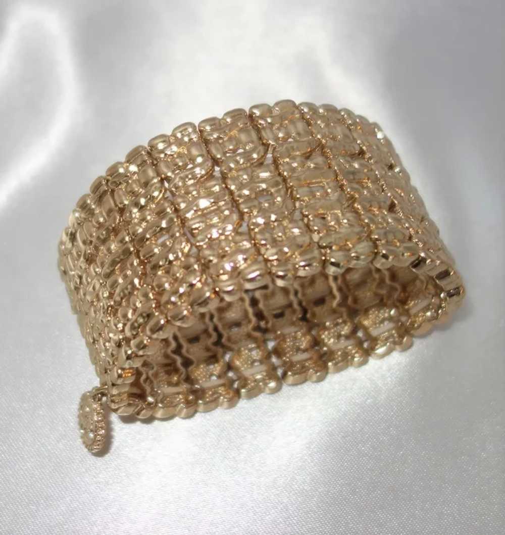 Wide Goldtone Metal Stretch Bracelet - image 2