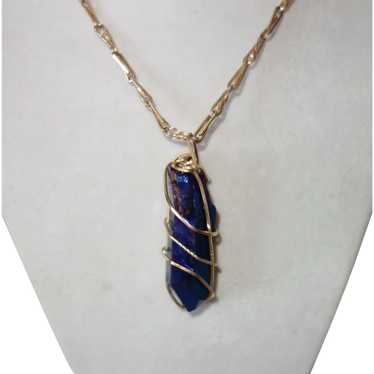 Caged Unpolished Blue Gemstone Necklace - image 1