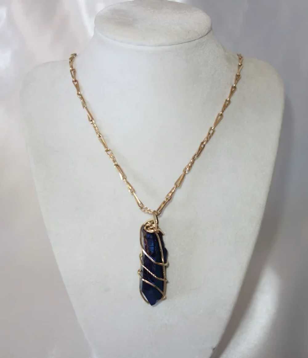 Caged Unpolished Blue Gemstone Necklace - image 2