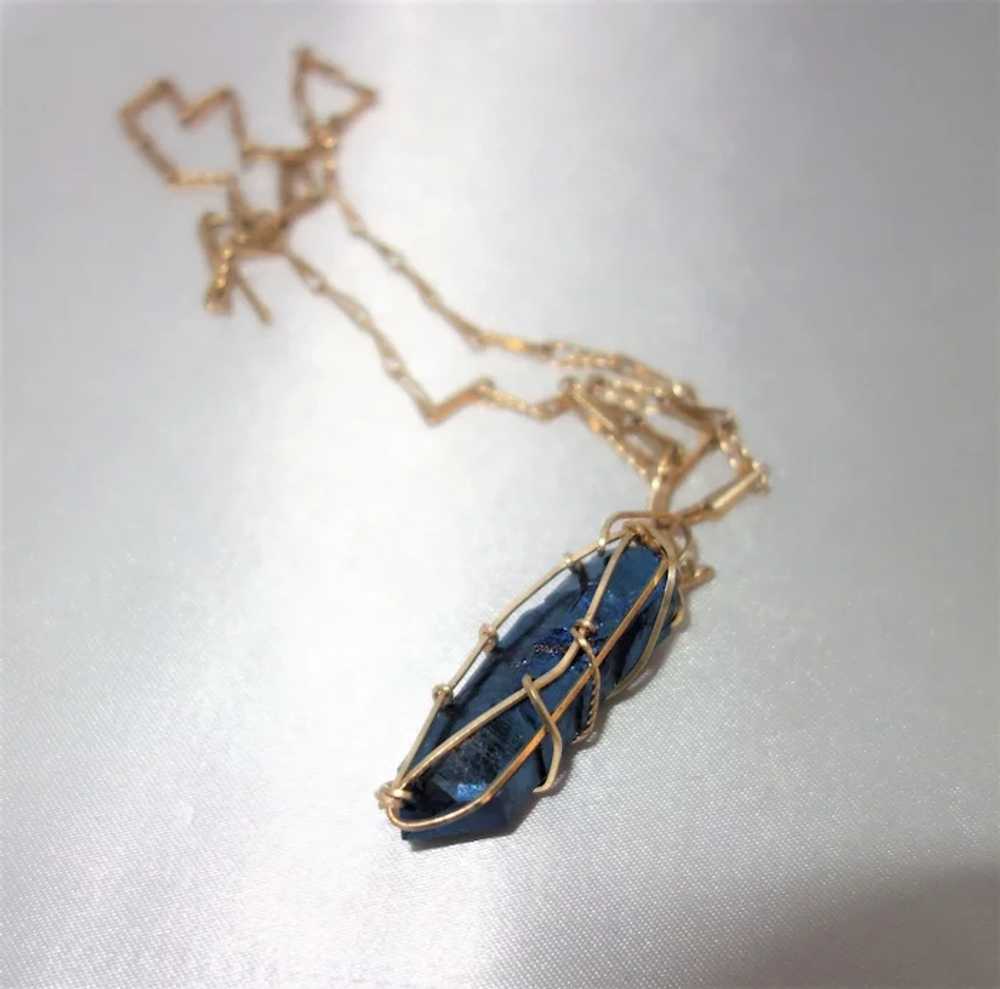 Caged Unpolished Blue Gemstone Necklace - image 3