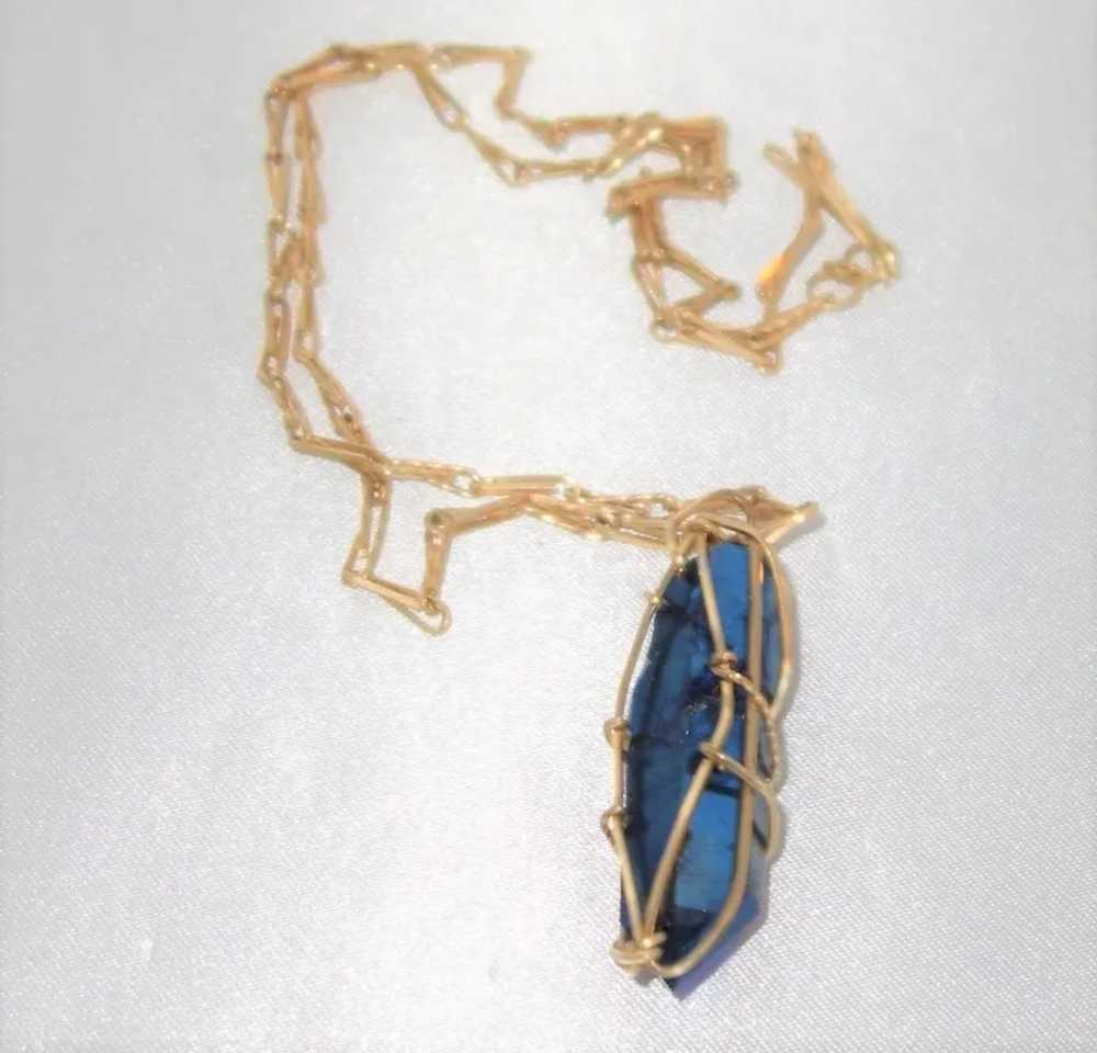 Caged Unpolished Blue Gemstone Necklace - image 4