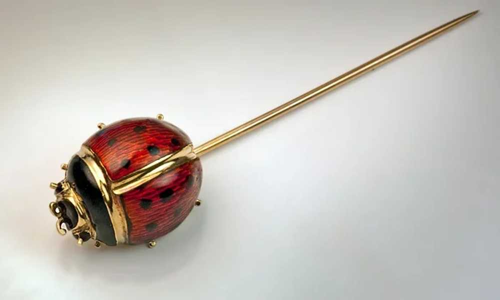 Antique Enamel and 14K Gold Ladybug Stick Pin - image 2