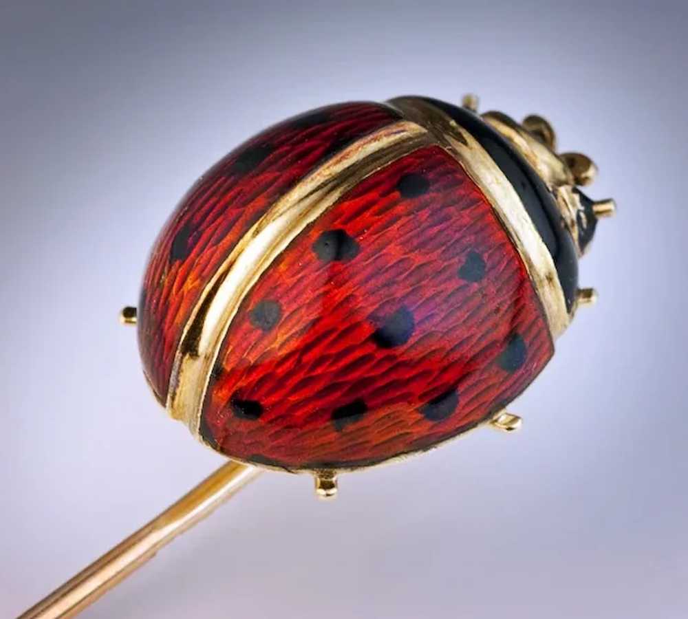 Antique Enamel and 14K Gold Ladybug Stick Pin - image 4