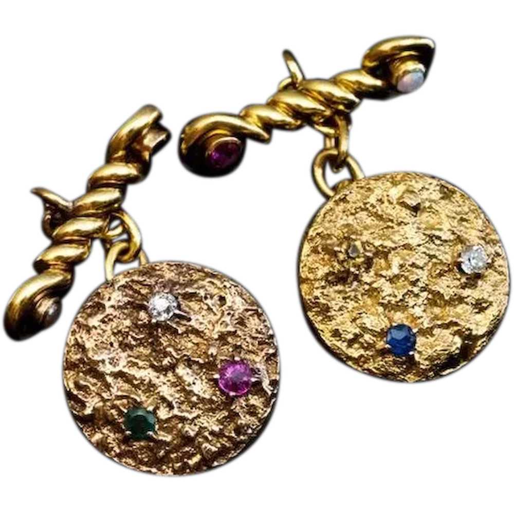 Antique Jeweled Gold Nugget Cufflinks - image 1