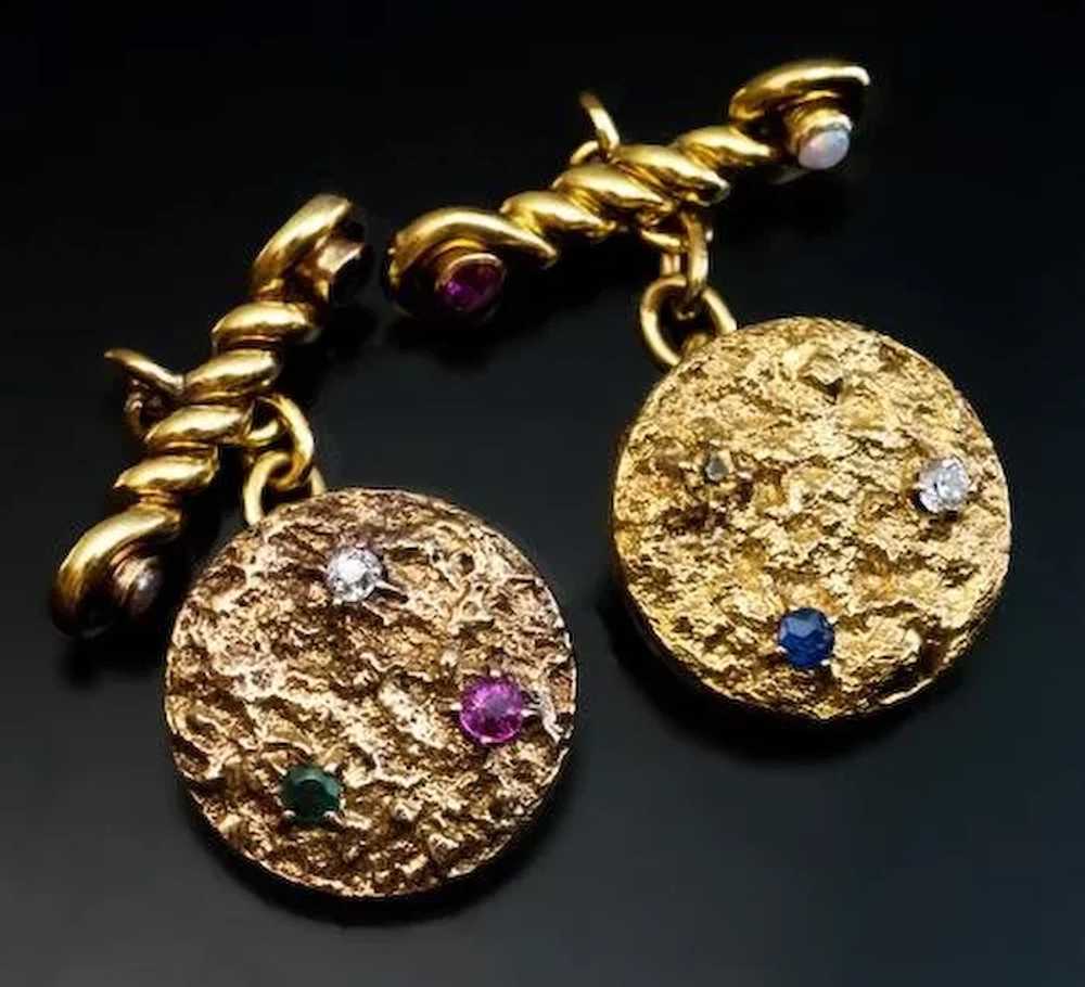 Antique Jeweled Gold Nugget Cufflinks - image 3