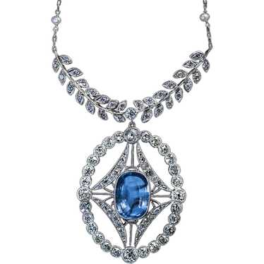 Antique 4.52 Ct Ceylon Sapphire Diamond Pearl Plat