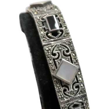 Art Deco Sterling Silver Filigree Panel Bracelet - image 1