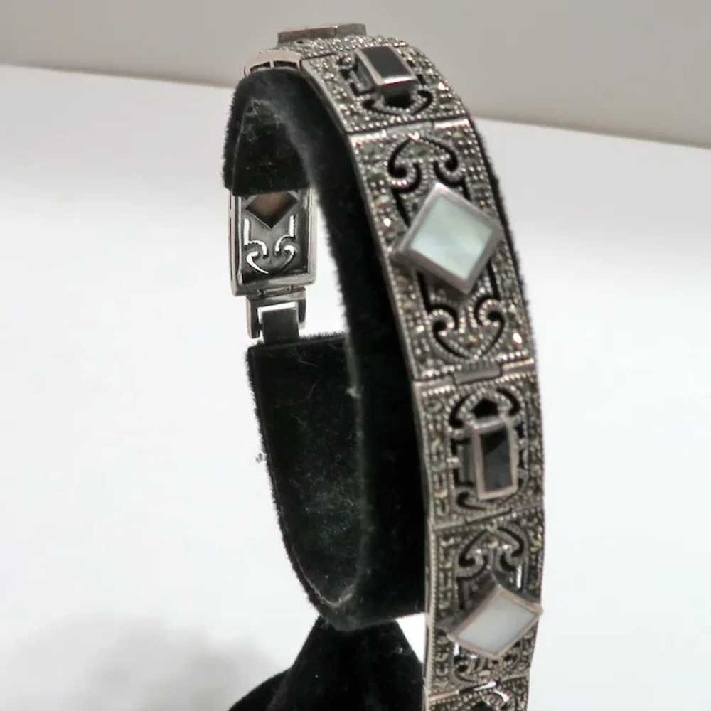 Art Deco Sterling Silver Filigree Panel Bracelet - image 2