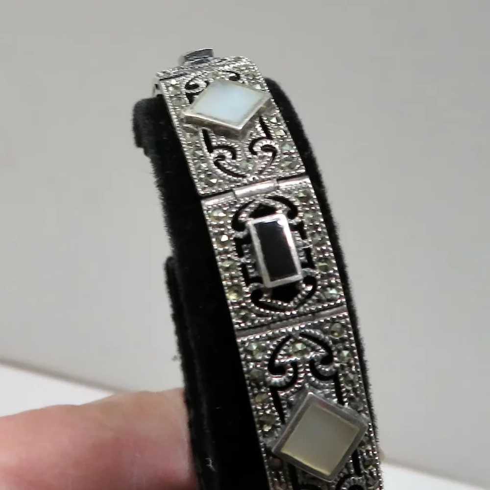 Art Deco Sterling Silver Filigree Panel Bracelet - image 3