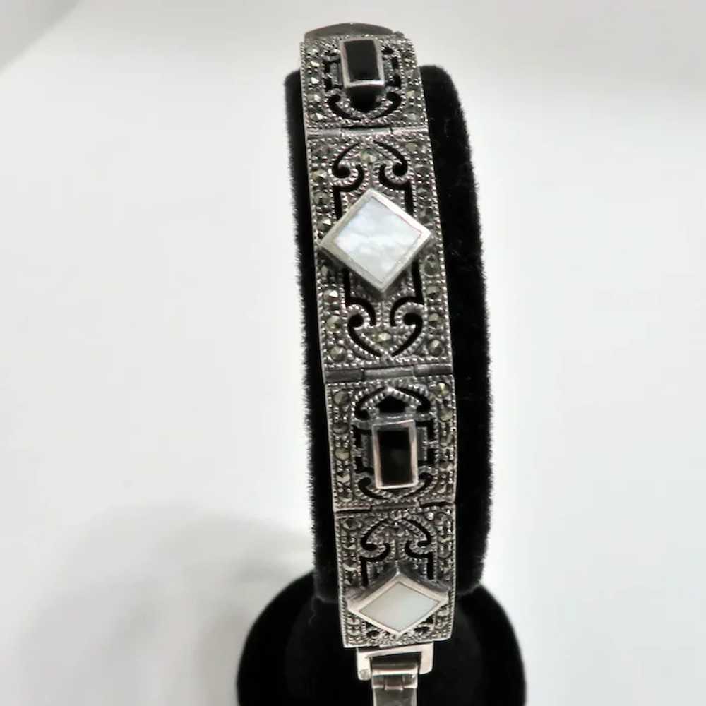 Art Deco Sterling Silver Filigree Panel Bracelet - image 4