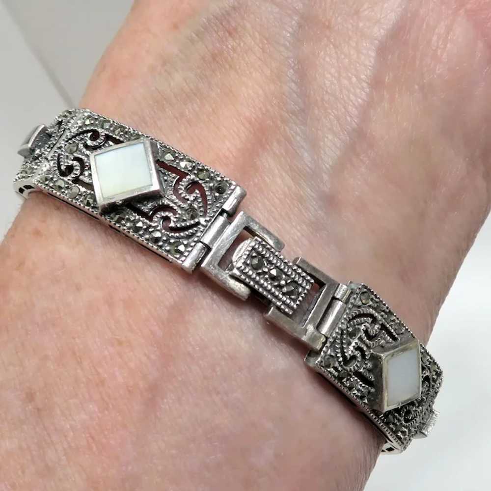 Art Deco Sterling Silver Filigree Panel Bracelet - image 5