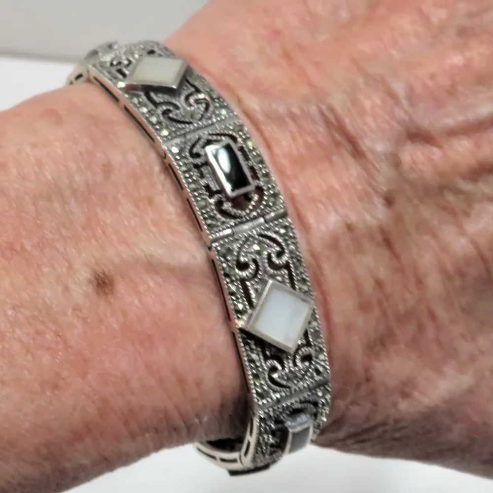 Art Deco Sterling Silver Filigree Panel Bracelet - image 6