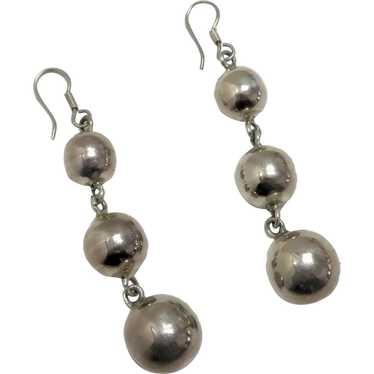 Sterling Silver Graduated Drop Ball Earrings - image 1